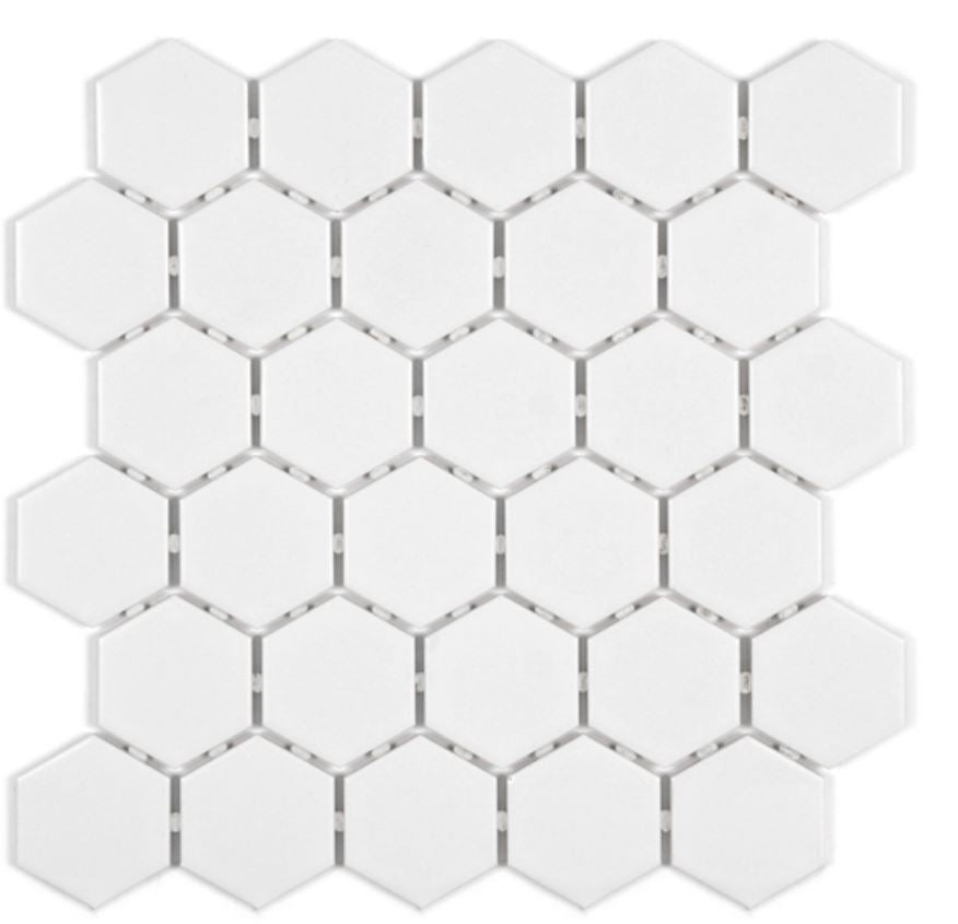 Ontario mosaique hexagone 2" blanc neige brillant (11,9 x 10,7) 0,8 pc/feuille